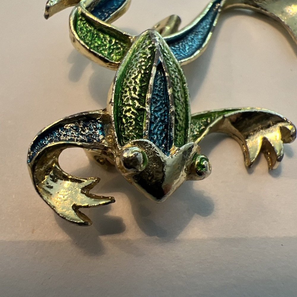 Vintage Gerry's Gold Tone Enamel Frog Brooch Pin Signed - Picture 4 of 6